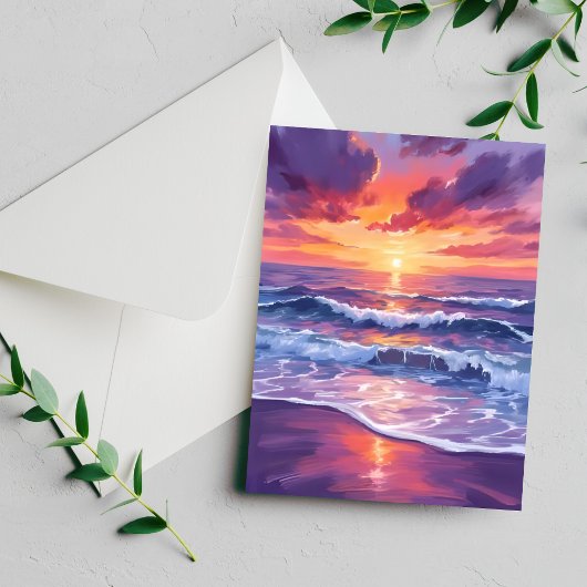 violette vloed | Paarse zonsondergang oceaangolven Briefkaart