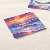 violette vloed | Paarse zonsondergang oceaangolven Kartonnen Onderzetters (Schuin)