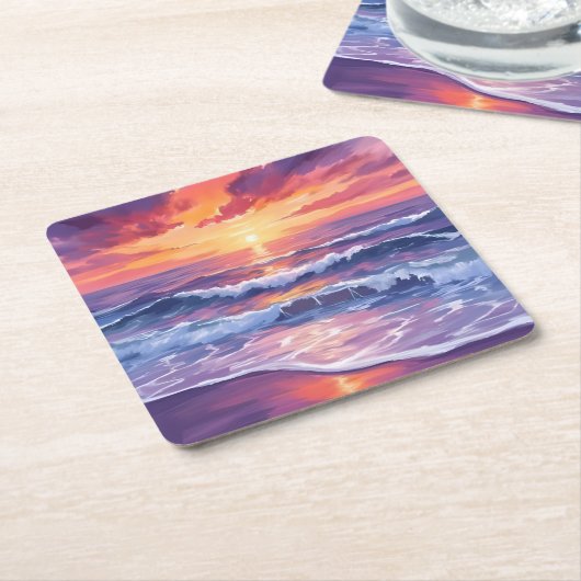 violette vloed | Paarse zonsondergang oceaangolven Kartonnen Onderzetters (Schuin)