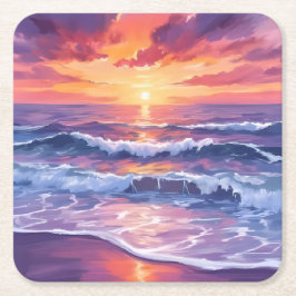 violette vloed | Paarse zonsondergang oceaangolven Kartonnen Onderzetters