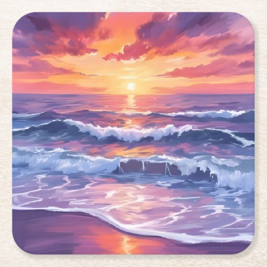 violette vloed | Paarse zonsondergang oceaangolven Kartonnen Onderzetters (Voorkant)