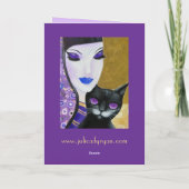 Violette vrouw en kat grillige kunst kaart (Achterkant)