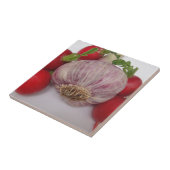 Violetter Knoblauch mit Radieschen Tegeltje (Zijkant)