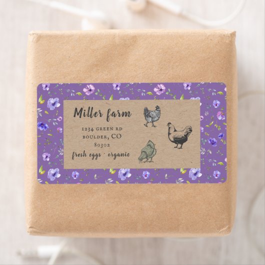 violettuin floral rustic script eiskartonnen doosj etiket (Insitu)