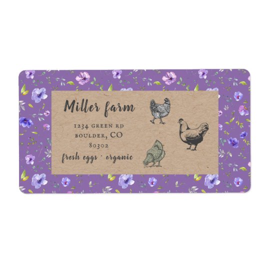 violettuin floral rustic script eiskartonnen doosj etiket (Voorkant)