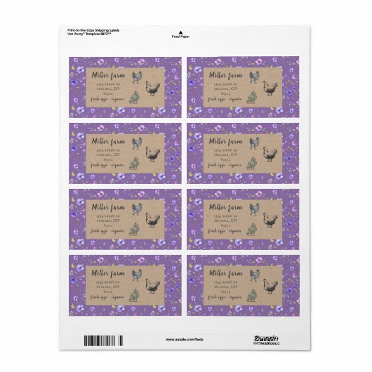 violettuin floral rustic script eiskartonnen doosj etiket (Full Sheet)