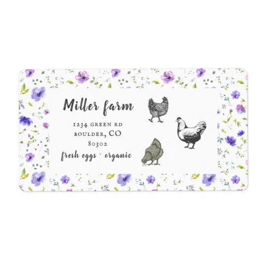 violettuin floral rustic script eiskartonnen doosj etiket (Voorkant)