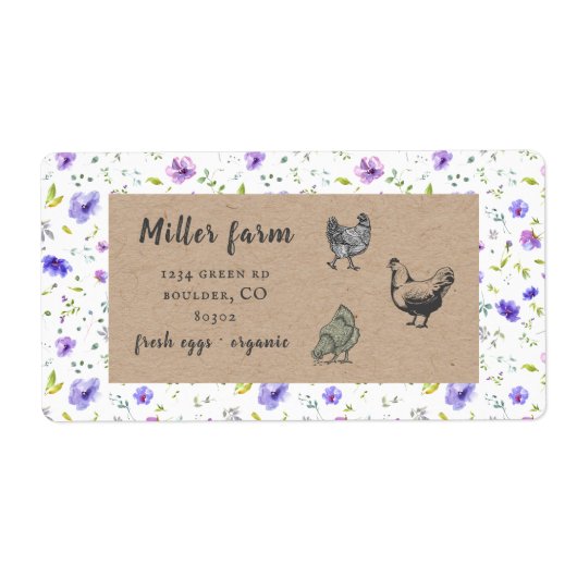 violettuin floral rustic script eiskartonnen doosj etiket (Voorkant)