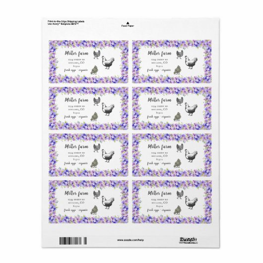 violettuin floral rustic script eiskartonnen doosj etiket (Full Sheet)