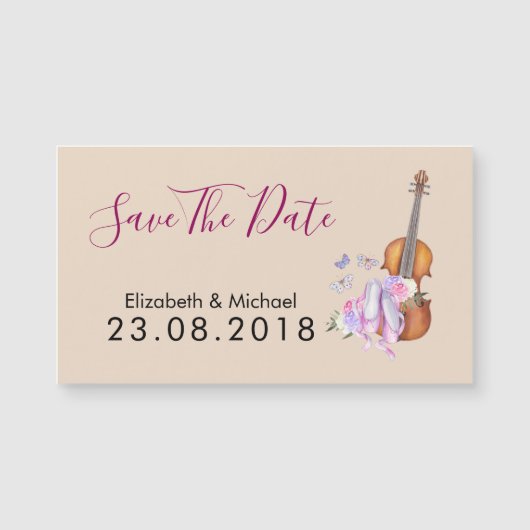 Violin and Ballet Shoes Wedding Save the Date (Voorkant)