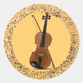 Violin and Bow, glitter lijst, Ronde Sticker (Voorkant)