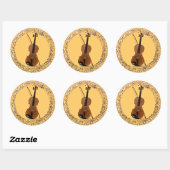 Violin and Bow, glitter lijst, Ronde Sticker (Vel)