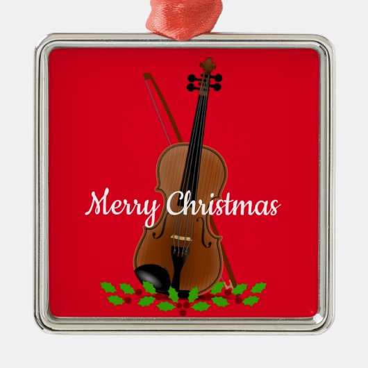 Violin and Bow kerstdesign Metal Ornament (Voorkant)