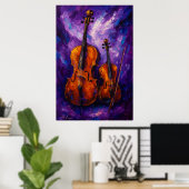 Violin and Cello Against Purple Background Poster (Thuiskantoor)
