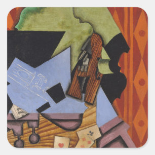 Violin and Playing Cards Vierkante Sticker