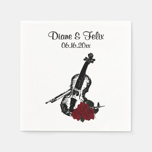 Violin and Rozen Music Wedding Servetten (Voorkant)