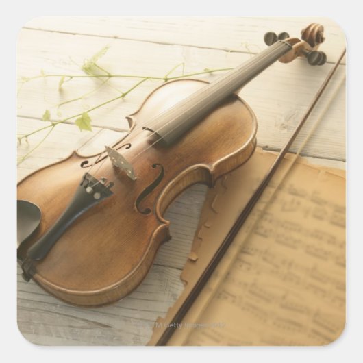 Violin and Sheet Music Vierkante Sticker (Voorkant)
