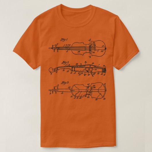 Violin Art Patent Print Black T-shirt (Design voorkant)