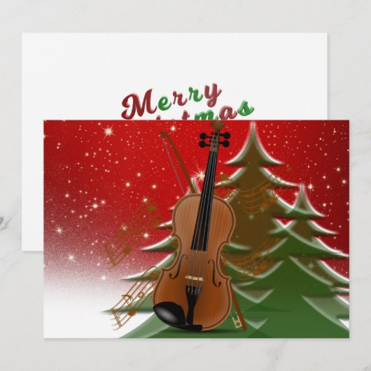 Violin at Christmas, Merry Christmas, Card Bedankkaart (Voorkant / Achterkant)