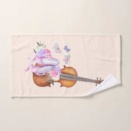 Violin, balletschoenen, bloemen en vlinders bad handdoek (Handdoek)
