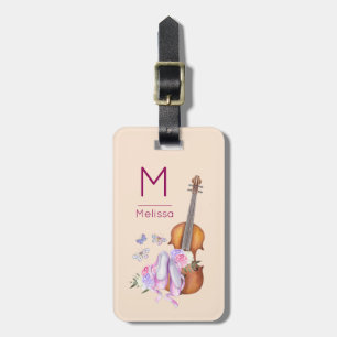 Violin, balletschoenen, bloemen en vlinders bagagelabel