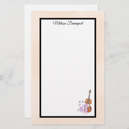 Violin, balletschoenen, bloemen en vlinders briefpapier (Voorkant / Achterkant)