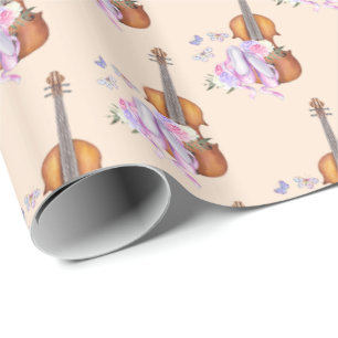 Violin, balletschoenen, bloemen en vlinders cadeaupapier