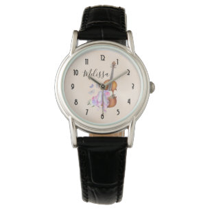 Violin, balletschoenen, bloemen en vlinders horloge