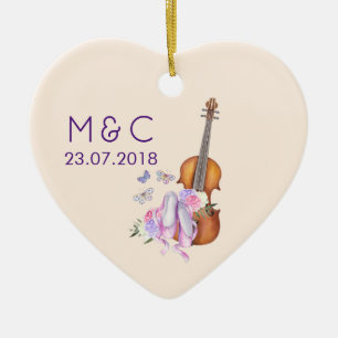 Violin, balletschoenen, bloemen en vlinders keramisch ornament