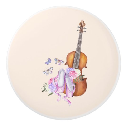 Violin, balletschoenen, bloemen en vlinders keramische knop (Voorkant)