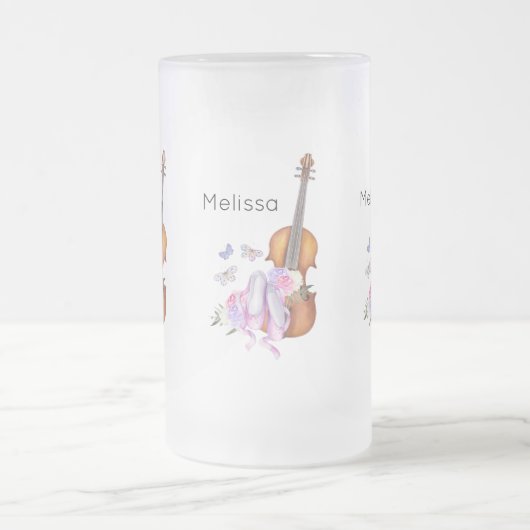 Violin, balletschoenen, bloemen en vlinders matglas bierpul (Center)