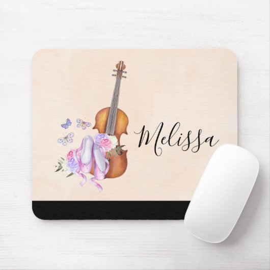 Violin, balletschoenen, bloemen en vlinders muismat (Met muis)