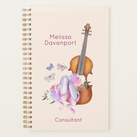 Violin, balletschoenen, bloemen en vlinders planner (Voorkant)