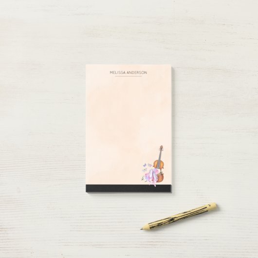 Violin, balletschoenen, bloemen en vlinders post-it® notes (Op bureau)