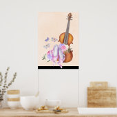 Violin, balletschoenen, bloemen en vlinders poster (Keuken)