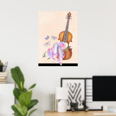 Violin, balletschoenen, bloemen en vlinders poster (Thuiskantoor)