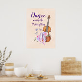 Violin, balletschoenen, bloemen en vlinders poster (Keuken)