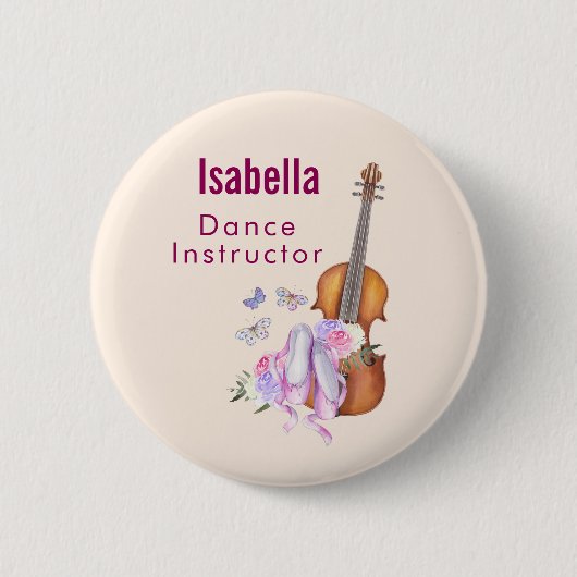 Violin, balletschoenen, bloemen en vlinders ronde button 5,7 cm (Voorkant)