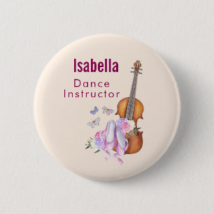 Violin, balletschoenen, bloemen en vlinders ronde button 5,7 cm