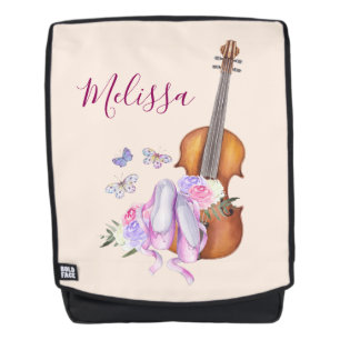 Violin, balletschoenen, bloemen en vlinders rugtassen