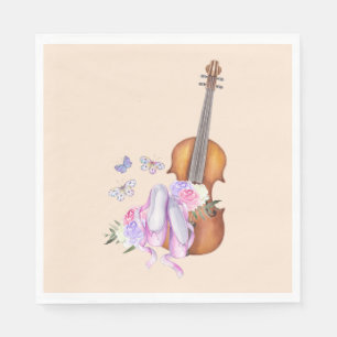 Violin, balletschoenen, bloemen en vlinders servet