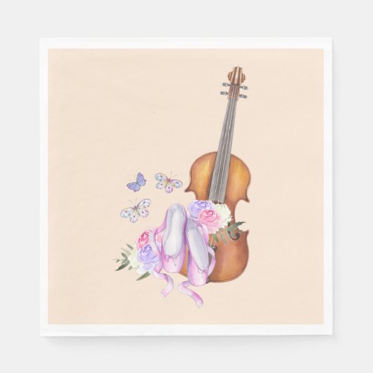 Violin, balletschoenen, bloemen en vlinders servet (Voorkant)