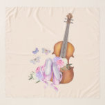 Violin, balletschoenen, bloemen en vlinders sjaal<br><div class="desc">Een vierkante chiffon sjaal met een zacht vrouwelijk design. Geïllustreerd met een waterverf afbeelding van een houten viool,  een aantal roze balletslippers rusten ertegen en versierd met bloemen en vlinders. Zet op een perzik roze gekleurde achtergrond.</div>