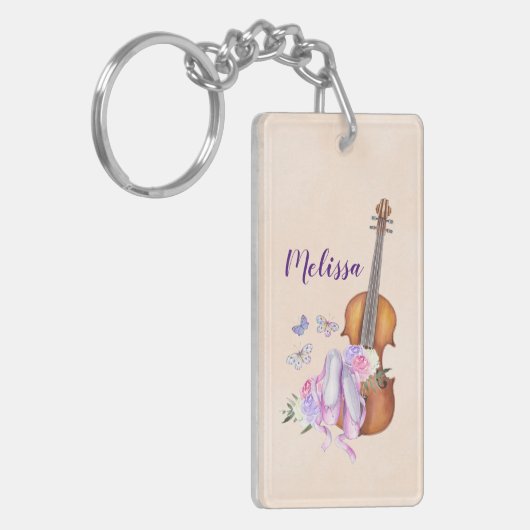 Violin, balletschoenen, bloemen en vlinders sleutelhanger (Voorkant Links)