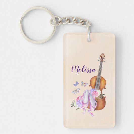 Violin, balletschoenen, bloemen en vlinders sleutelhanger (Voorkant)