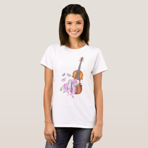 Violin, balletschoenen, bloemen en vlinders t-shirt