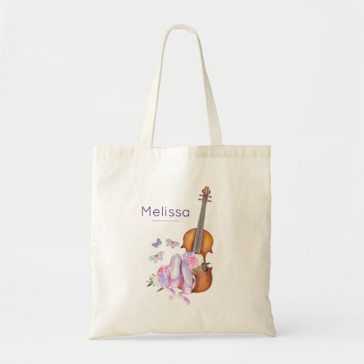Violin, balletschoenen, bloemen en vlinders tote bag (Voorkant)