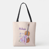 Violin, balletschoenen, bloemen en vlinders tote bag (Achterkant)