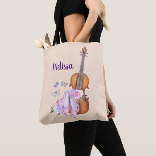 Violin, balletschoenen, bloemen en vlinders tote bag