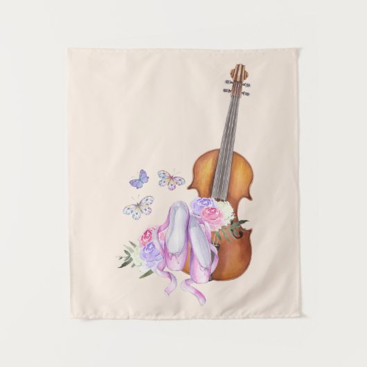 Violin, balletschoenen, bloemen en vlinders wandkleed (Voorkant)
